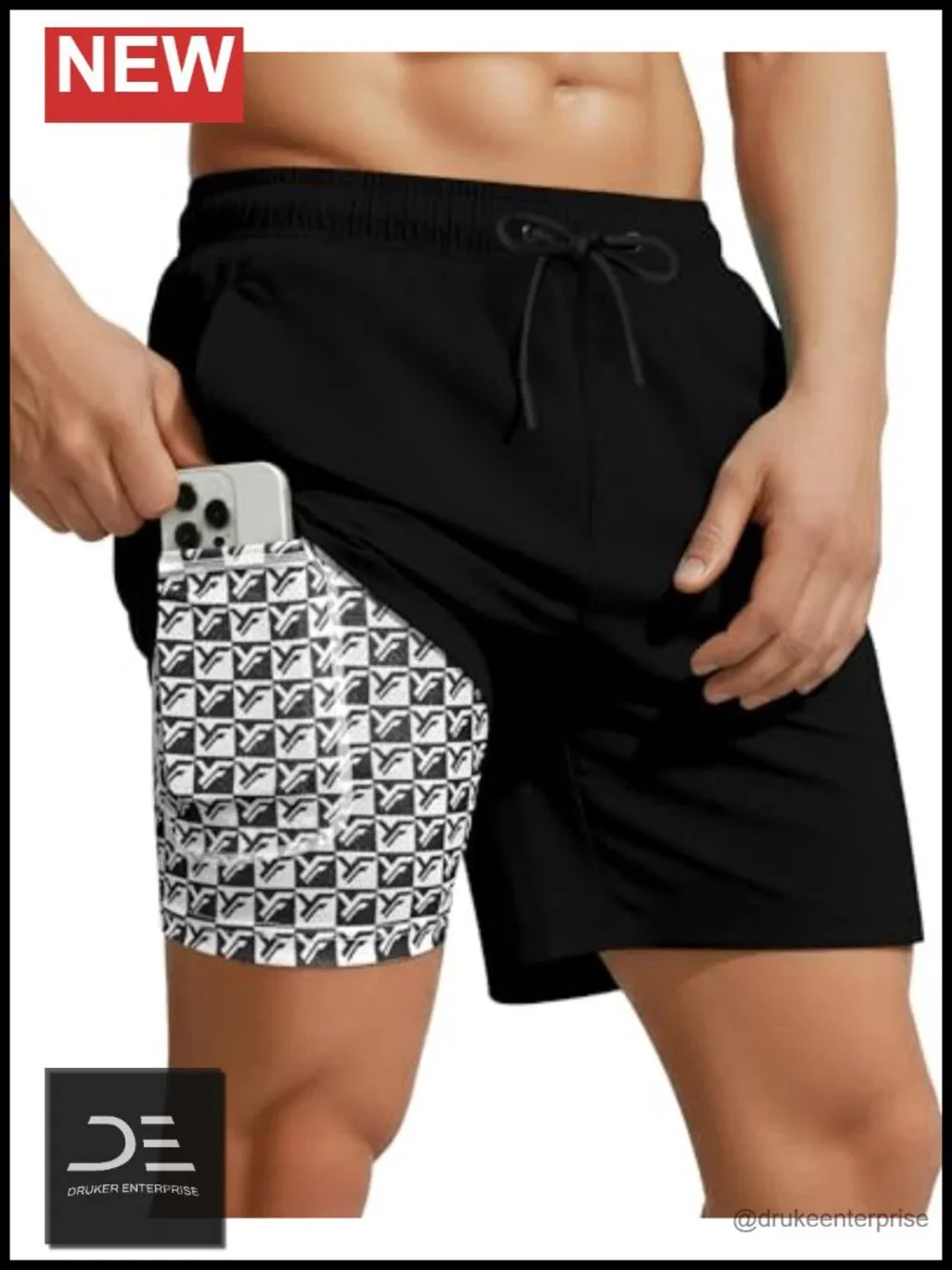 7 Inch Men Swim Trunks with Compression Liner Quick Dry Drawstring Beach Summer